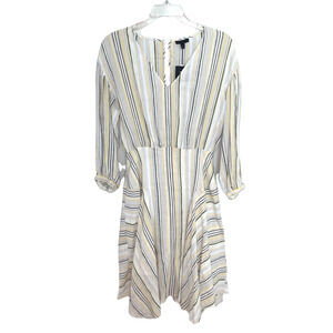 NWT Anthony Thomas Melillo ATM Linen Blend Striped Lined Puff Sleeve Dress 2